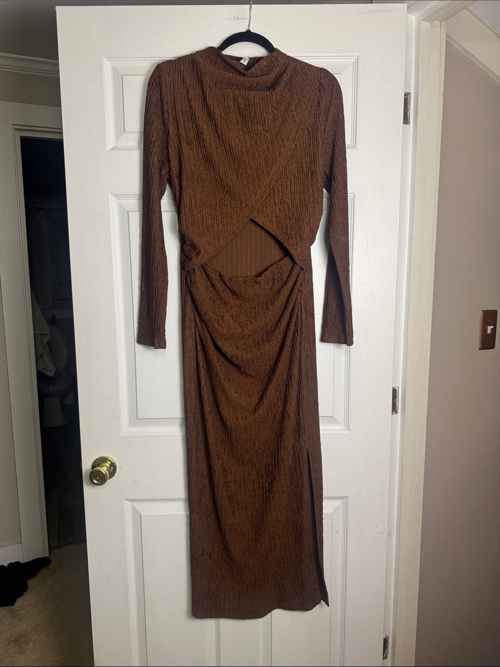 Women’s Brown Long Sleeve Cutout Maxi Dress